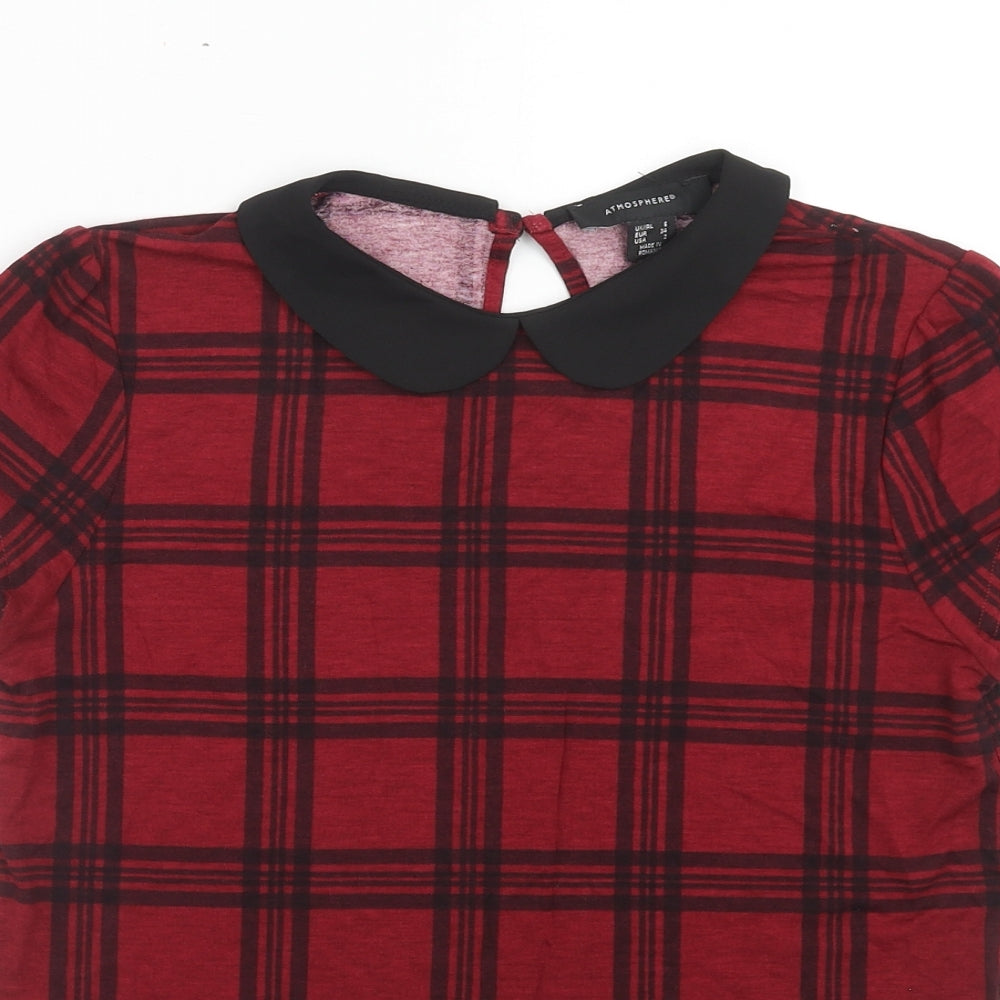 Atmosphere Womens Red Geometric Viscose Basic T-Shirt Size 6 Round Neck - Collar detail