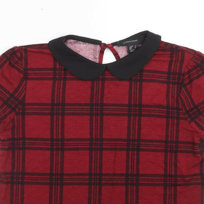 Atmosphere Womens Red Geometric Viscose Basic T-Shirt Size 6 Round Neck - Collar detail