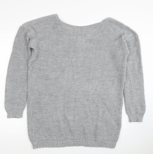 Boohoo Womens Grey Round Neck Acrylic Pullover Jumper Size S
