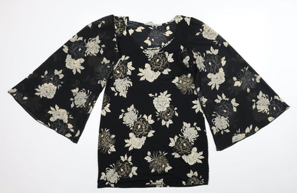 Red Herring Womens Black Floral Polyester Mini Size 8 Scoop Neck Pullover