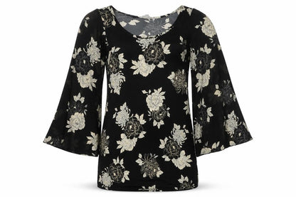 Red Herring Womens Black Floral Polyester Mini Size 8 Scoop Neck Pullover