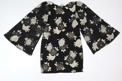 Red Herring Womens Black Floral Polyester Mini Size 8 Scoop Neck Pullover