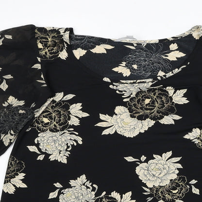 Red Herring Womens Black Floral Polyester Mini Size 8 Scoop Neck Pullover