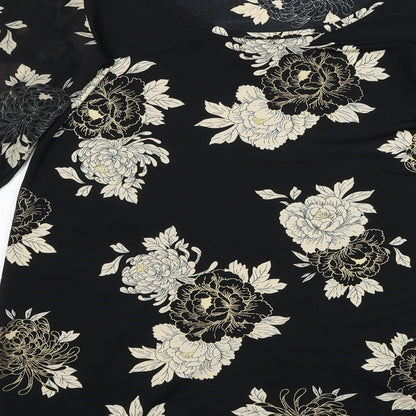 Red Herring Womens Black Floral Polyester Mini Size 8 Scoop Neck Pullover