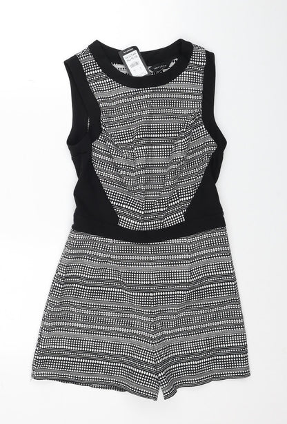New Look Womens Black Geometric Cotton Playsuit One-Piece Size 8 Zip
