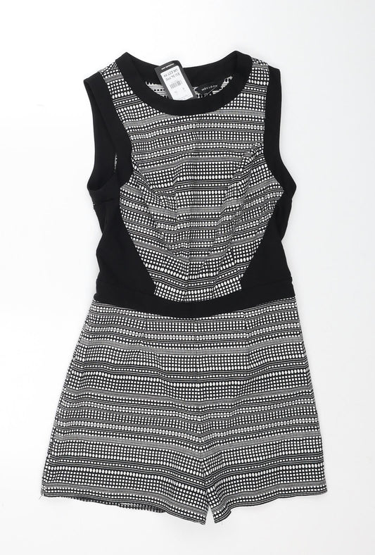 New Look Womens Black Geometric Cotton Playsuit One-Piece Size 8 Zip