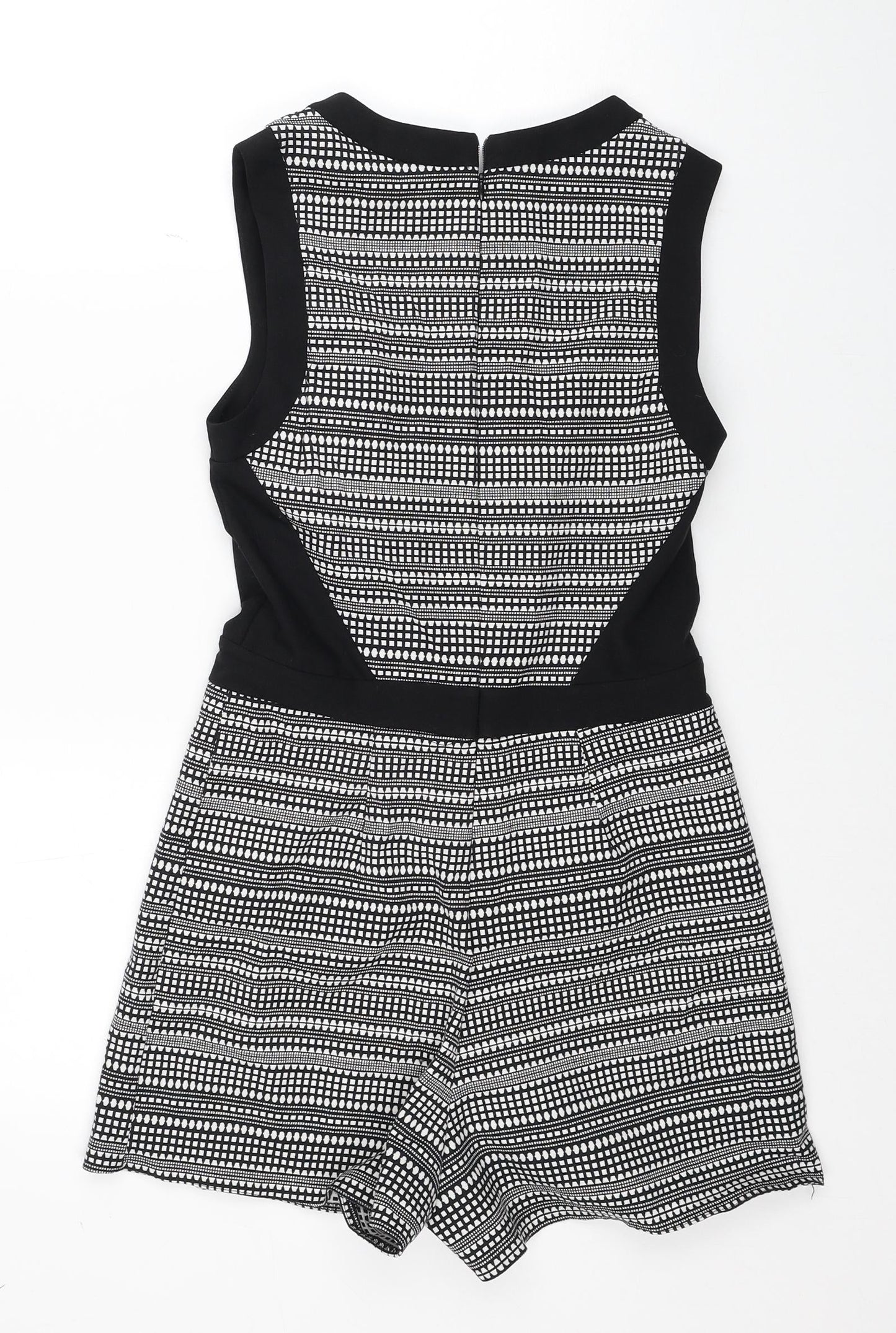 New Look Womens Black Geometric Cotton Playsuit One-Piece Size 8 Zip