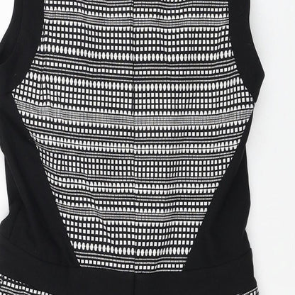 New Look Womens Black Geometric Cotton Playsuit One-Piece Size 8 Zip