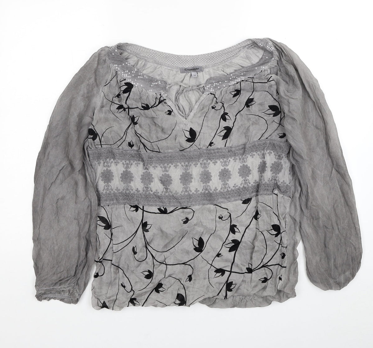 Rosemarine Womens Grey Geometric Viscose Basic Blouse Size M Round Neck