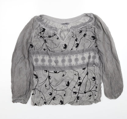 Rosemarine Womens Grey Geometric Viscose Basic Blouse Size M Round Neck