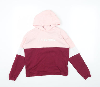 Primark Girls Pink Colourblock Cotton Pullover Hoodie Size 11-12 Years Pullover