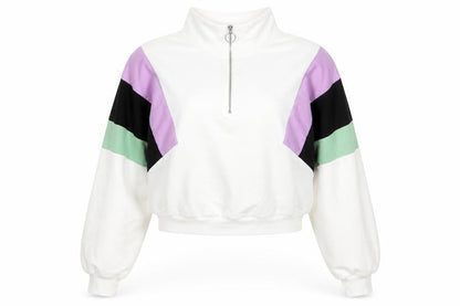 Preworn Womens White Colourblock Cotton Pullover Sweatshirt Size M Zip - Cropped