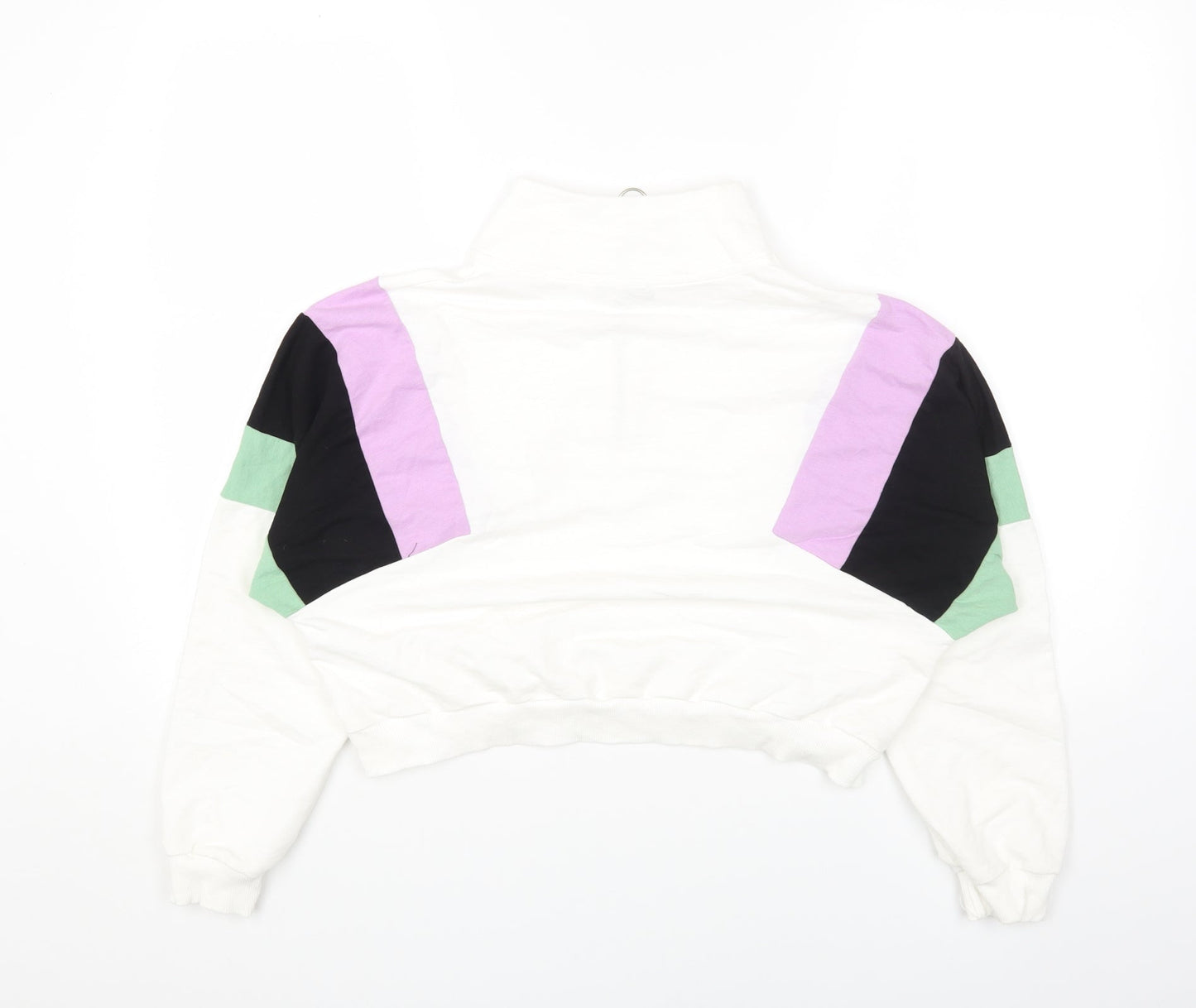Preworn Womens White Colourblock Cotton Pullover Sweatshirt Size M Zip - Cropped