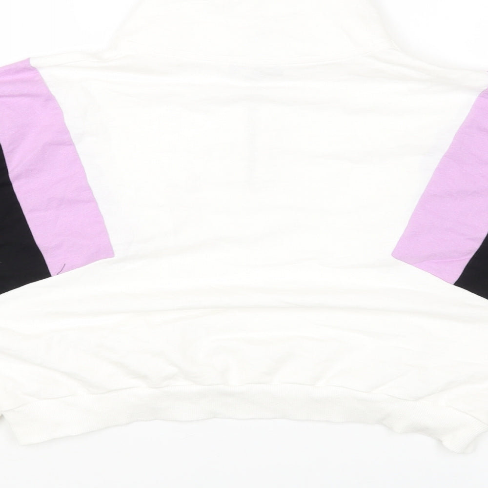 Preworn Womens White Colourblock Cotton Pullover Sweatshirt Size M Zip - Cropped
