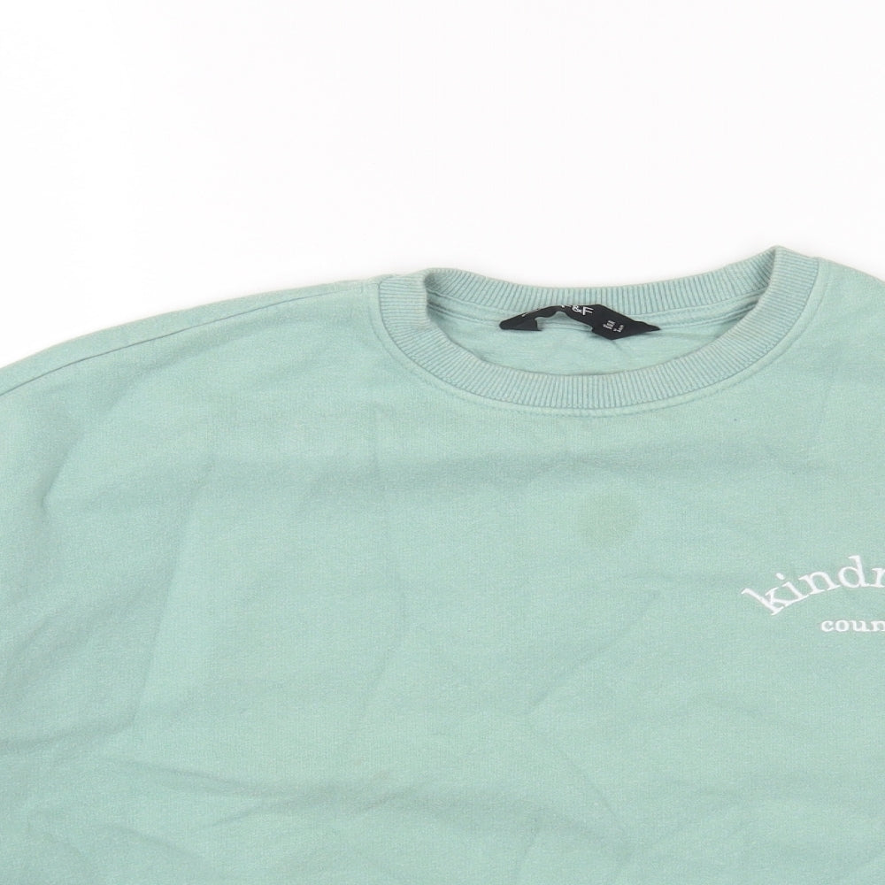 F&F Womens Green Round Neck Cotton Pullover Jumper Size 6