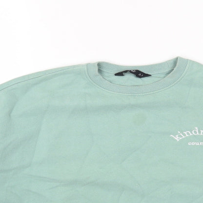 F&F Womens Green Round Neck Cotton Pullover Jumper Size 6