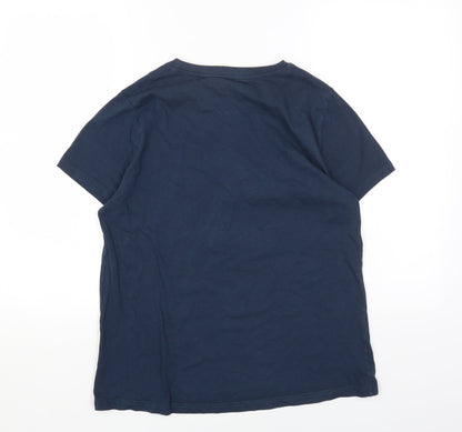 Primark Womens Blue Cotton Basic T-Shirt Size S Round Neck - Stitch Print