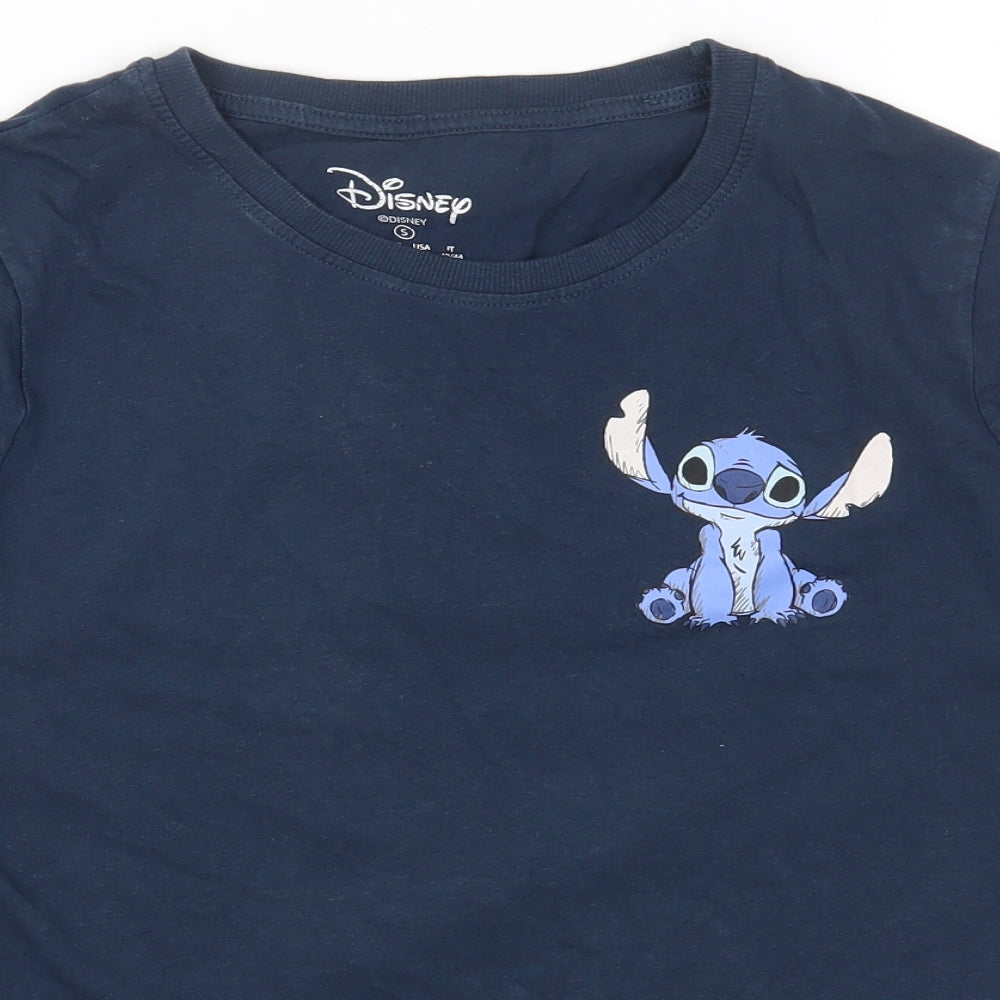 Primark Womens Blue Cotton Basic T-Shirt Size S Round Neck - Stitch Print