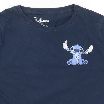 Primark Womens Blue Cotton Basic T-Shirt Size S Round Neck - Stitch Print