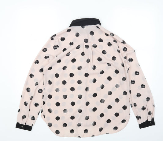 Papaya Womens Pink Polka Dot Polyester Basic Button-Up Size 14 V-Neck