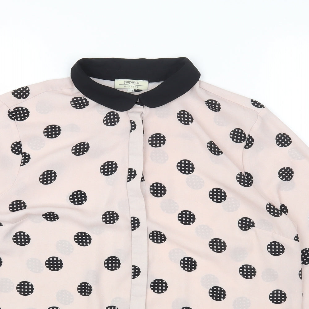 Womens UK Size 14 Papaya Pink Basic Button-Up