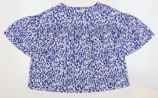 TU Womens Blue Geometric Polyester Basic T-Shirt Size 12 Round Neck