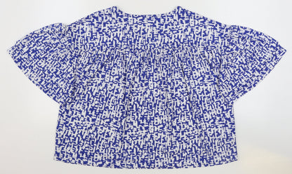 TU Womens Blue Geometric Polyester Basic T-Shirt Size 12 Round Neck