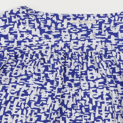 TU Womens Blue Geometric Polyester Basic T-Shirt Size 12 Round Neck