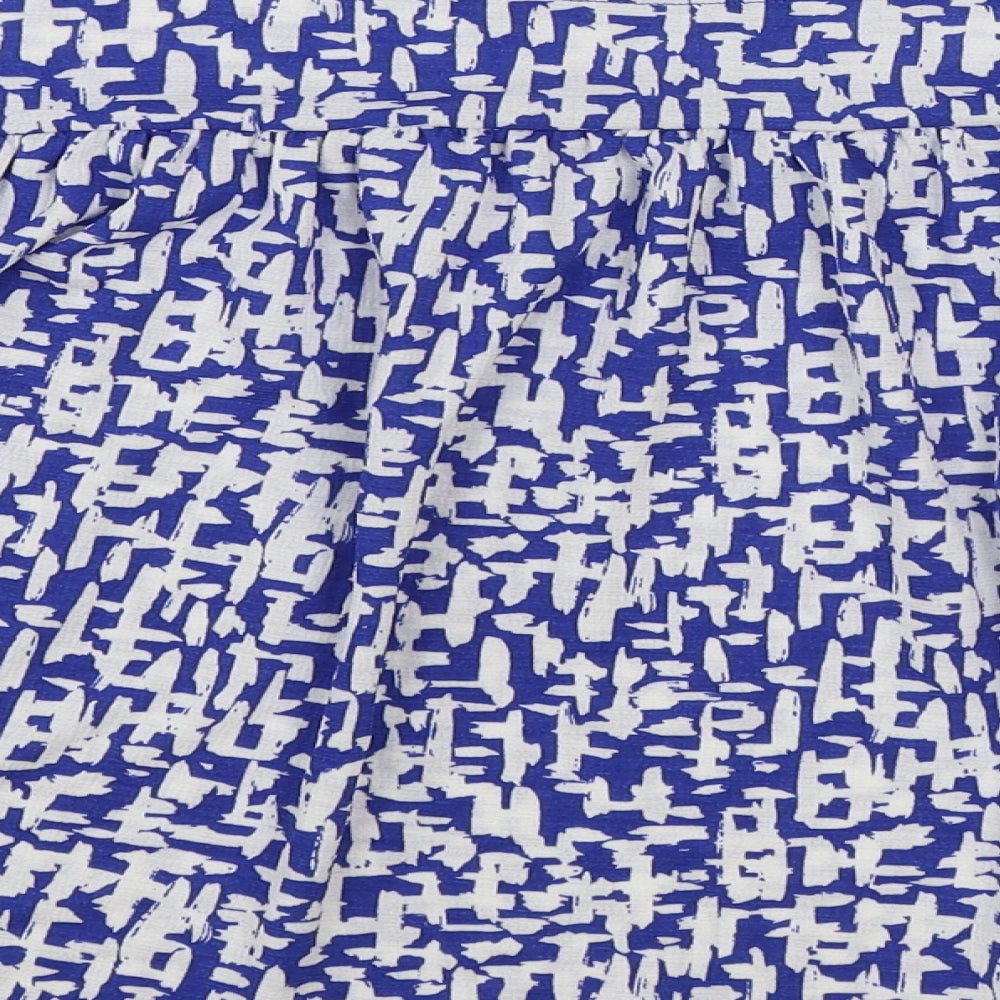 TU Womens Blue Geometric Polyester Basic T-Shirt Size 12 Round Neck