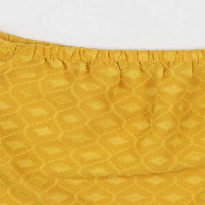 TU Womens Yellow Geometric Polyester Basic Blouse Size 12 Boat Neck