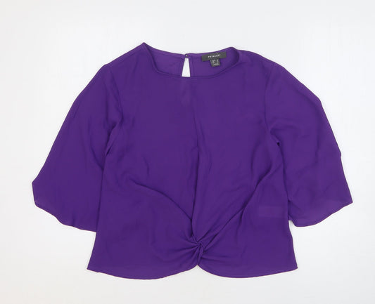 Primark Womens Purple Polyester Basic Blouse Size 10 Round Neck - Knot Front