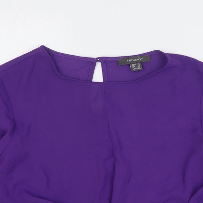 Primark Womens Purple Polyester Basic Blouse Size 10 Round Neck - Knot Front