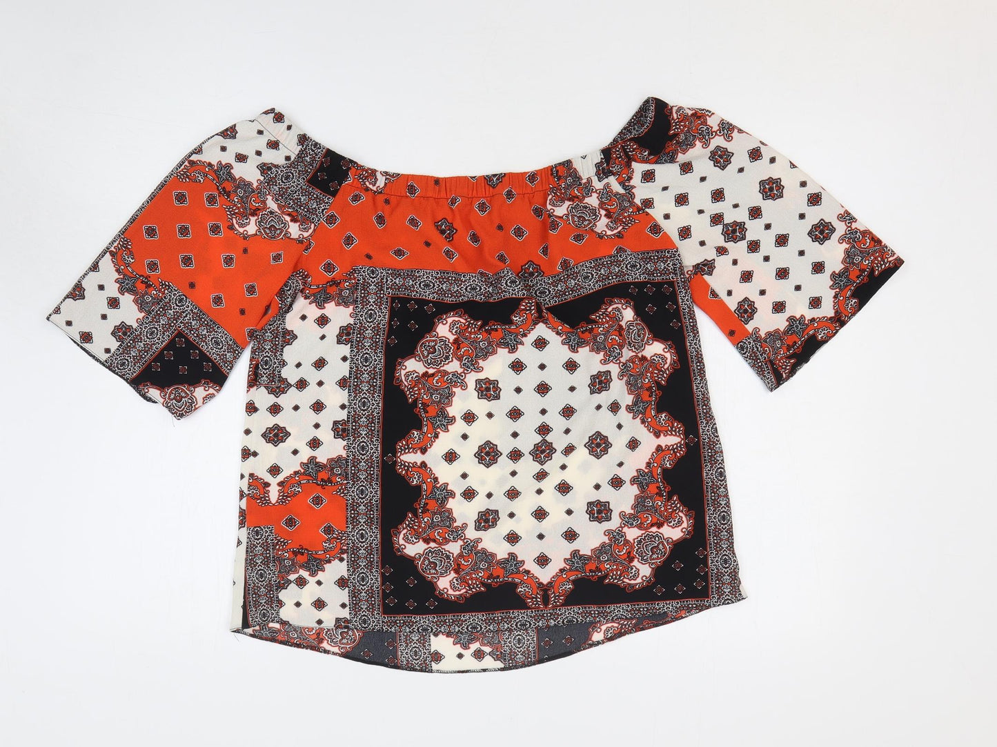 F&F Womens Multicoloured Geometric Polyester Basic Blouse Size 10 Off the Shoulder