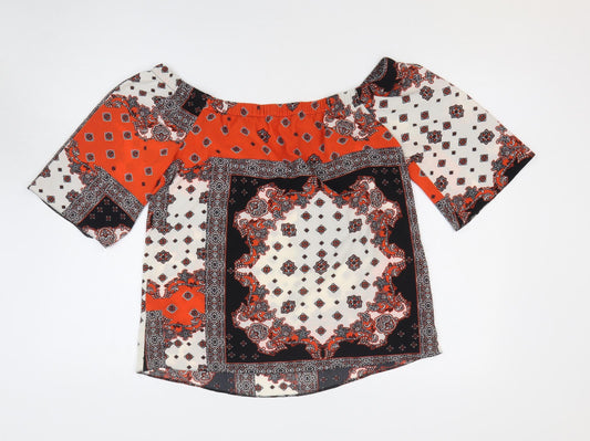 F&F Womens Multicoloured Geometric Polyester Basic Blouse Size 10 Off the Shoulder