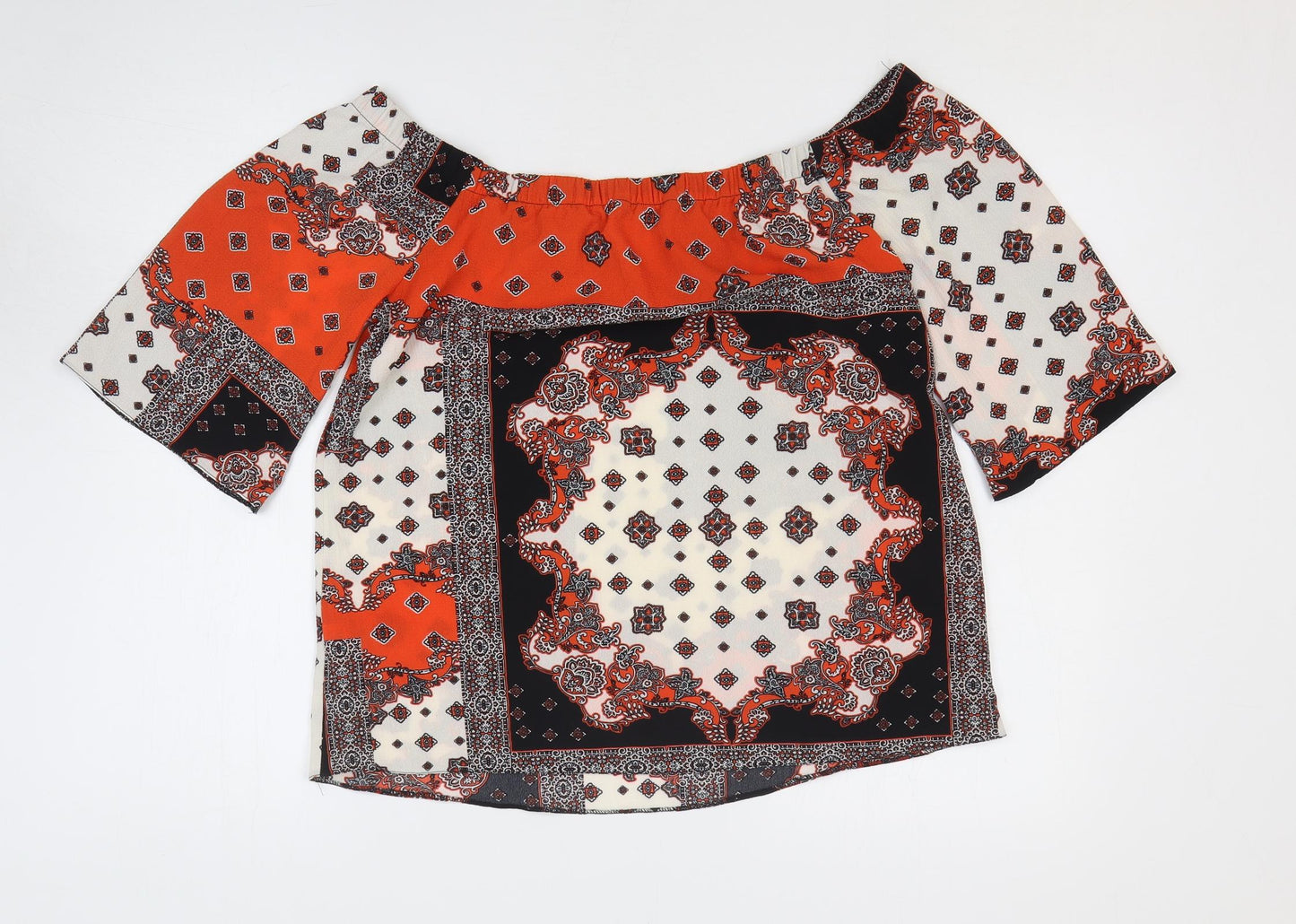 F&F Womens Multicoloured Geometric Polyester Basic Blouse Size 10 Off the Shoulder