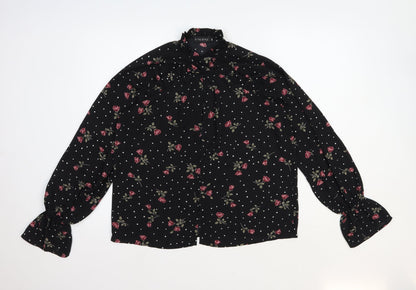 In the Style Womens Black Floral Polyester Basic Button-Up Size 6 Round Neck