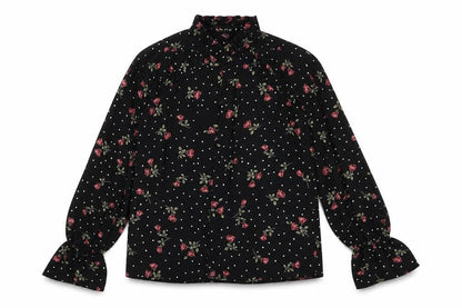 In the Style Womens Black Floral Polyester Basic Button-Up Size 6 Round Neck