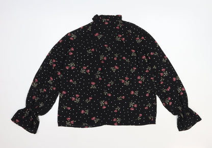 In the Style Womens Black Floral Polyester Basic Button-Up Size 6 Round Neck