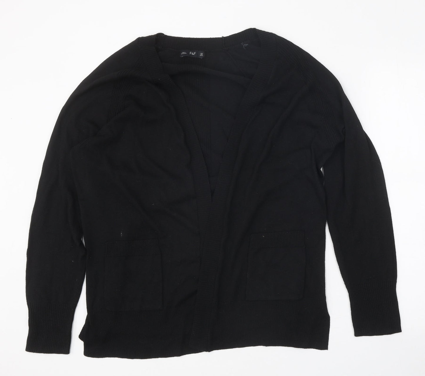 F&F Womens Black V-Neck Nylon Cardigan Jumper Size M