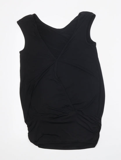 bluheaven Womens Black Polyester Basic T-Shirt Size S V-Neck