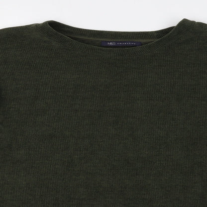 Marks and Spencer Womens Green Round Neck Polyester Pullover Jumper Size S