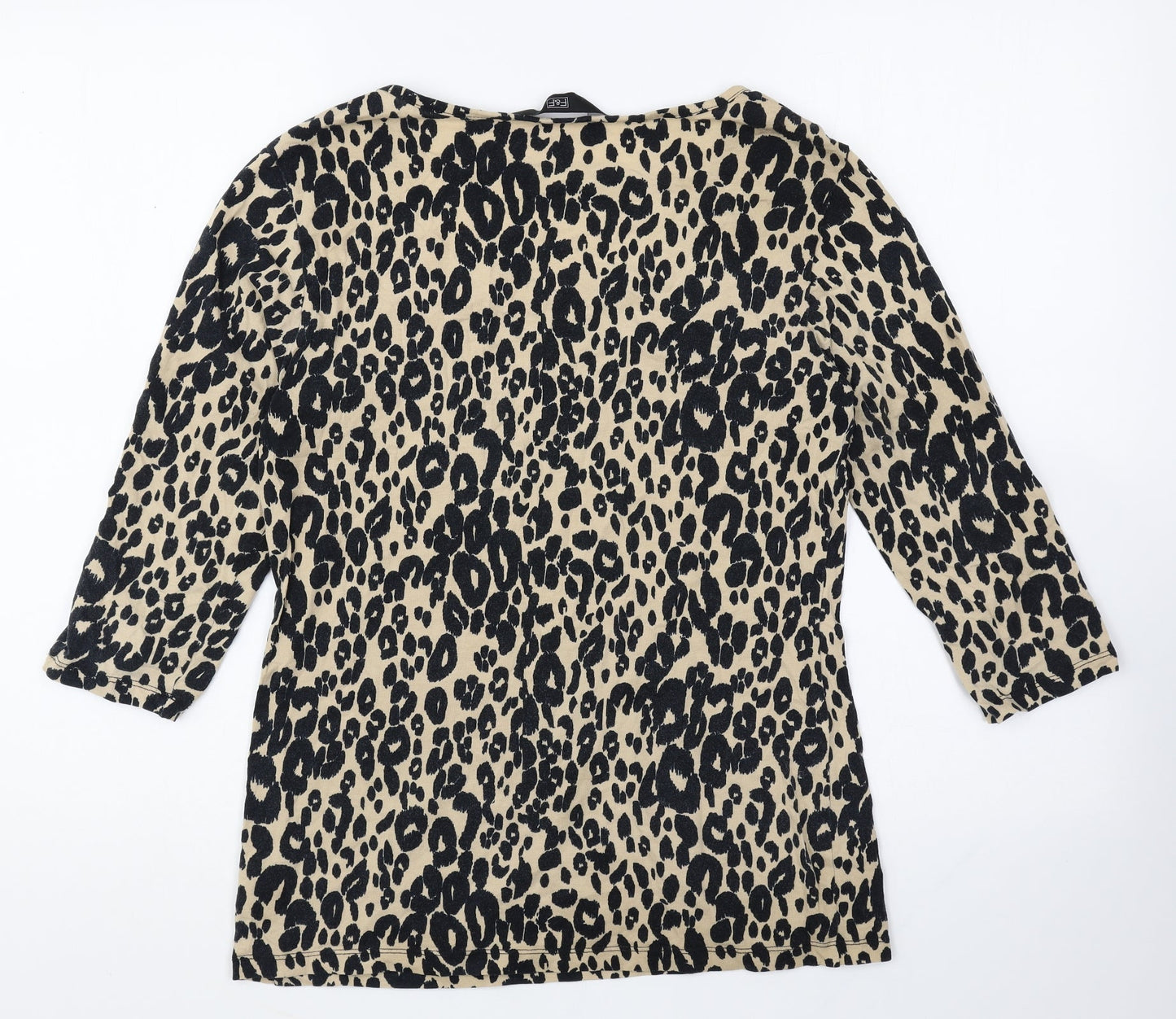 F&F Womens Beige Animal Print Cotton Basic T-Shirt Size 12 Scoop Neck - Leopard Print