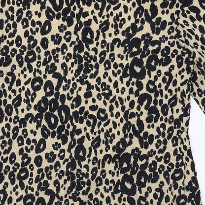 F&F Womens Beige Animal Print Cotton Basic T-Shirt Size 12 Scoop Neck - Leopard Print