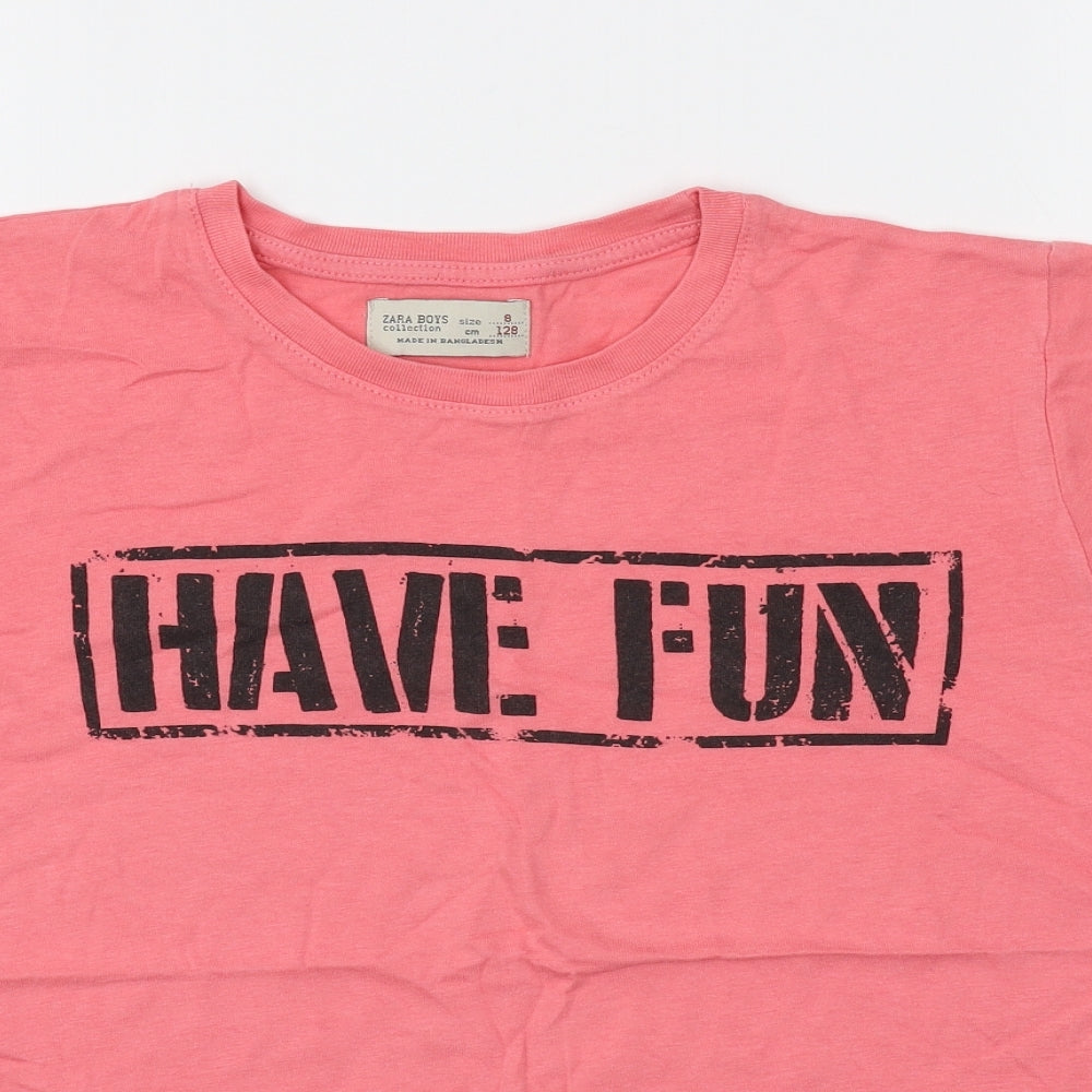 Zara Boys Pink Cotton Basic T-Shirt Size 8 Years Round Neck - Have Fun
