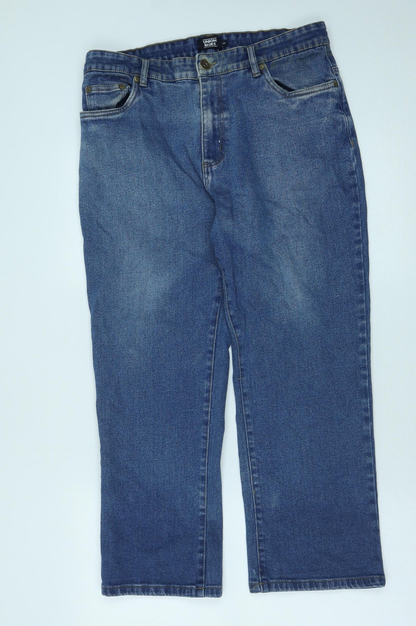 Union Blues Womens Blue Cotton Boyfriend Jeans Size 34 in Regular Button