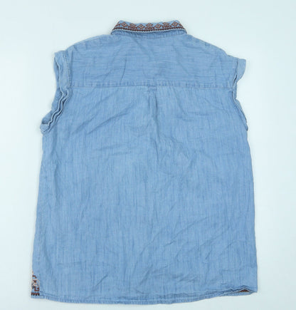 TU Womens Blue Cotton Basic Button-Up Size 10 Collared