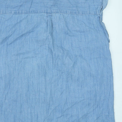 TU Womens Blue Cotton Basic Button-Up Size 10 Collared