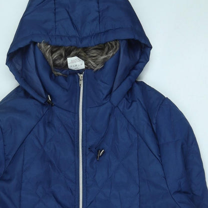 Anna De Lancay Womens Blue Quilted Coat Size M Zip