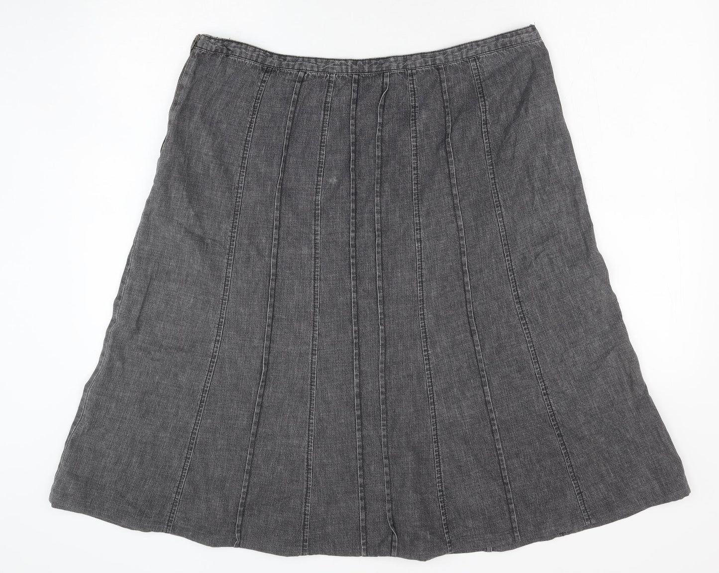BHS Womens Grey Cotton Pleated Skirt Size 39 in Zip