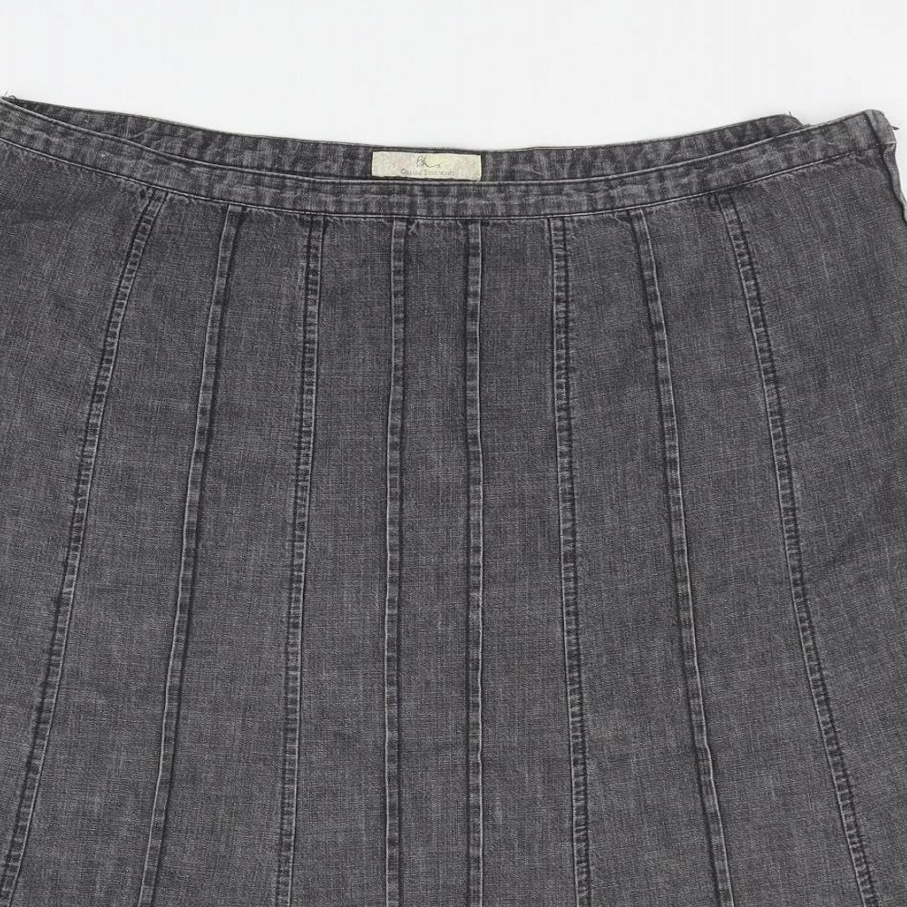 BHS Womens Grey Cotton Pleated Skirt Size 39 in Zip